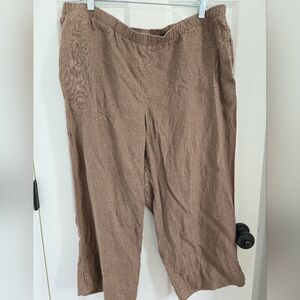 100% Linen J Jill Brown Cropped Relaxed Fit Pants, Large Petite, Coastal, Summer